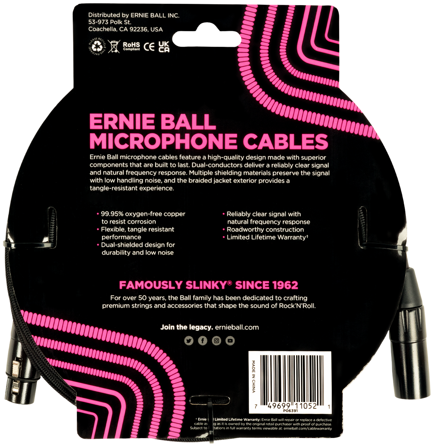 ERNIE BALL Mikrofonkabel, Gewebe, XLR/XLR, schwarz, 4,57 m