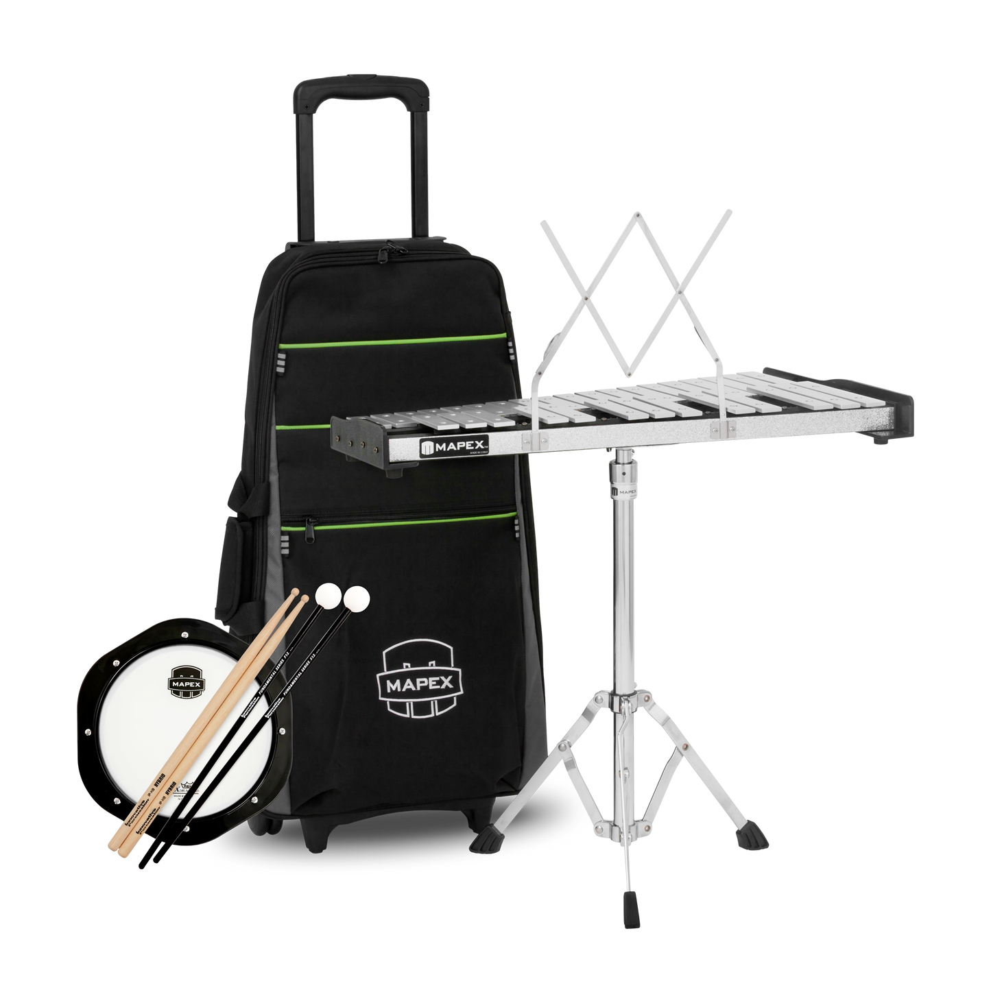 MAPEX Glockenspiel, inkl. Ständer, Schlägel, Sticks, 8" Practice Pad, Trolley, MXMPK32PC