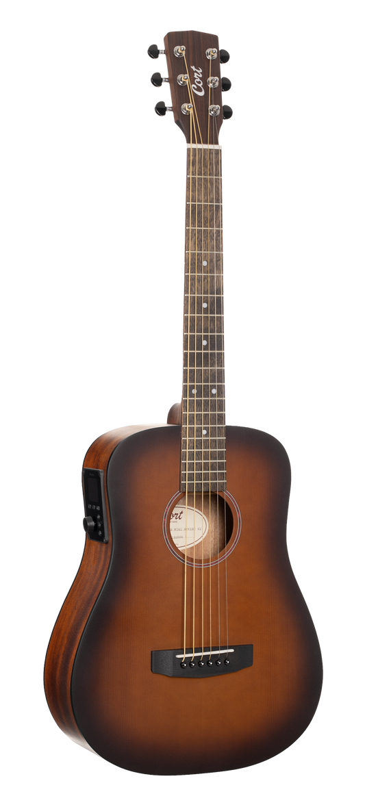 CORT Westerngitarre, Earth Mini GO, Open Pore Brown Burst, Preamp, Gigbag, COETMGOOPBBG