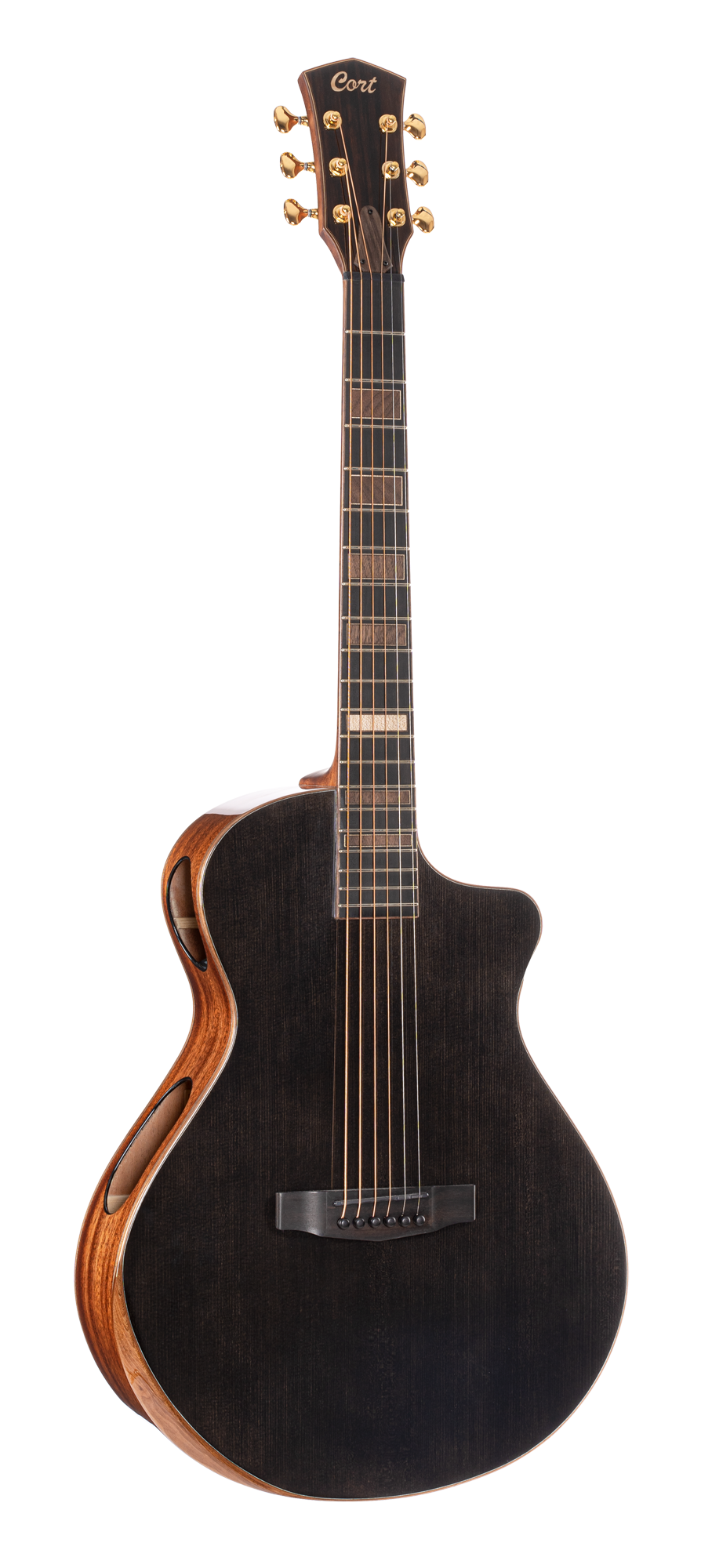 CORT Westerngitarre, Modern Black, Trans Black Gloss, Preamp, Koffer